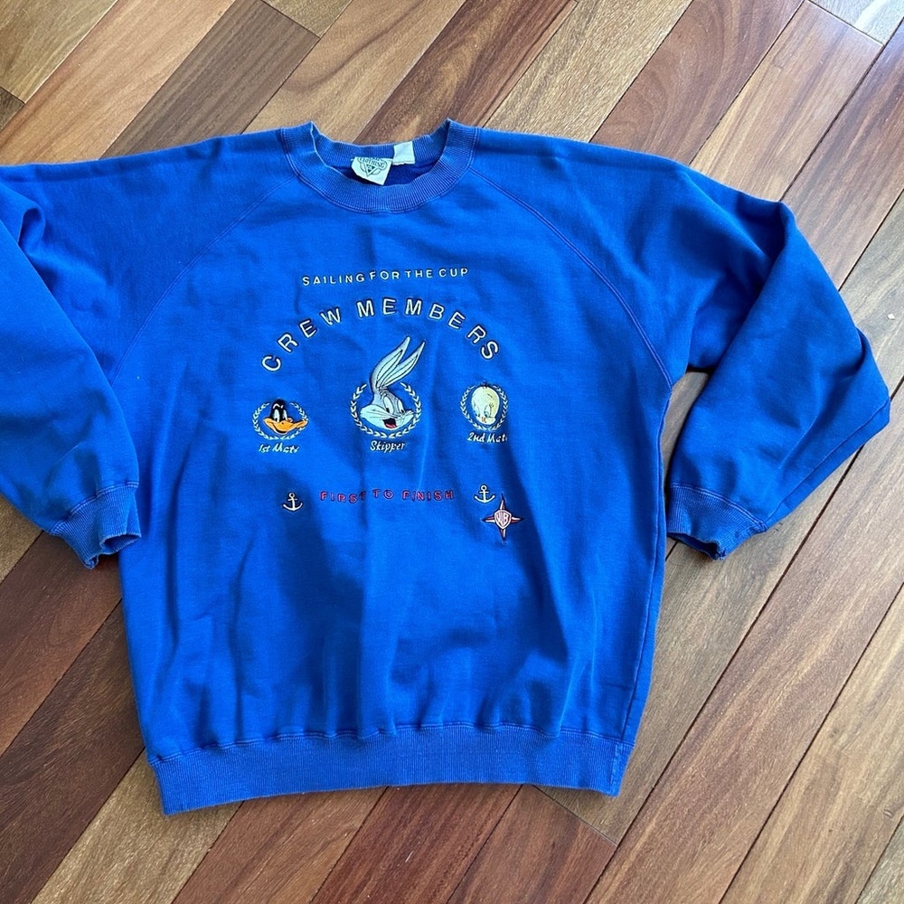Vintage Warner Bros Acme Clothing Looney Tunes Blue Embroidered Sweatshirt